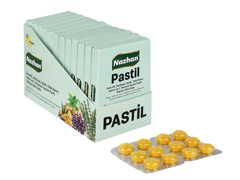 Nazhan Zencefil, Zerdeçal, Kekik, Tıbbi Nane, Hatmi Ve C Vitamini İçeren Pastil Takviye Edici Gıda küçük görsel